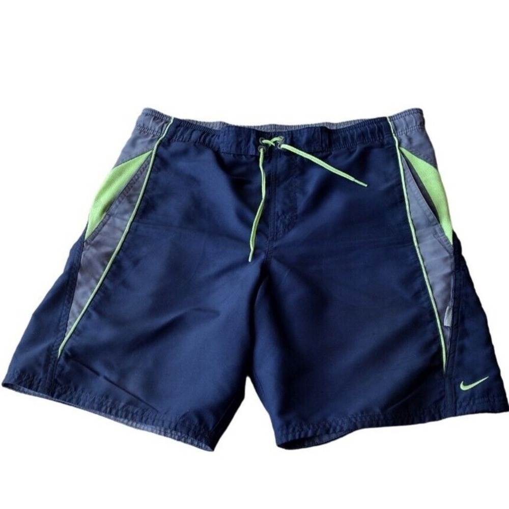 Nike Swim Trunks Men's L‎ Blue Green Drawstring 8.5 Inseam Beach Board Shorts